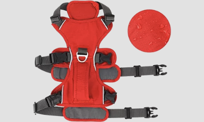 Harnais pour chien en nylon respirant rouge avec sangles ajustables, coupe parfaite avec boucles à dégagement rapide, résistant et durable.